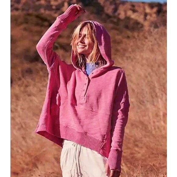 Free People FP Movement Solid Honey Dove Pullover Hoodie in Pink Size L Rare $98 - Picture 2 of 16